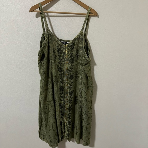 Style In Fashion Fairycore Embroidered Floral Midi Dress Washed Green Plus Size - Picture 1 of 8